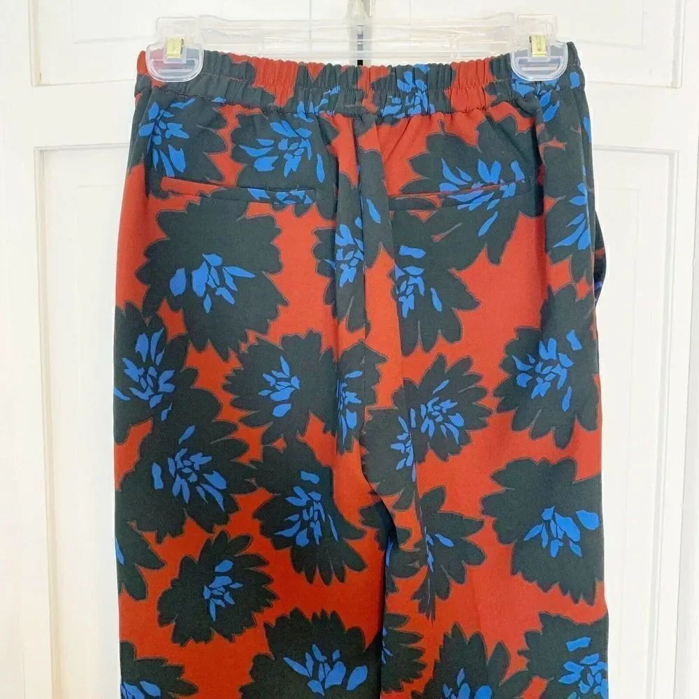 J. CREW Joggers Red Blue Floral Elastic Waist Ankle Crop Dress Pants Flower 00 - Picture 9 of 12